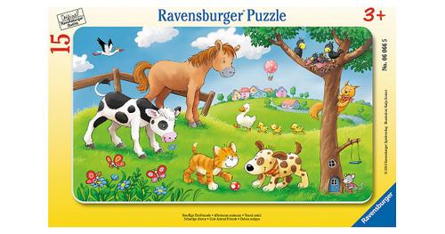 Ravensburger Puzzle - Rahmenpuzzle - Knuffige Tierfreunde, 15 Teile