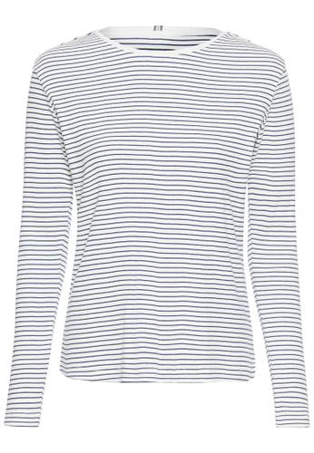 Langarmshirt mit Rundhalsausschnitt S Regular Fit - Indigo Stripes