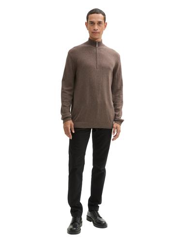 Troyer Strickpullover mit recyceltem Kaschmir XXXL Regular Fit - Wood Brown Melange