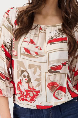 Bluse mit Polaroid-Print 36 - Red Gemustert