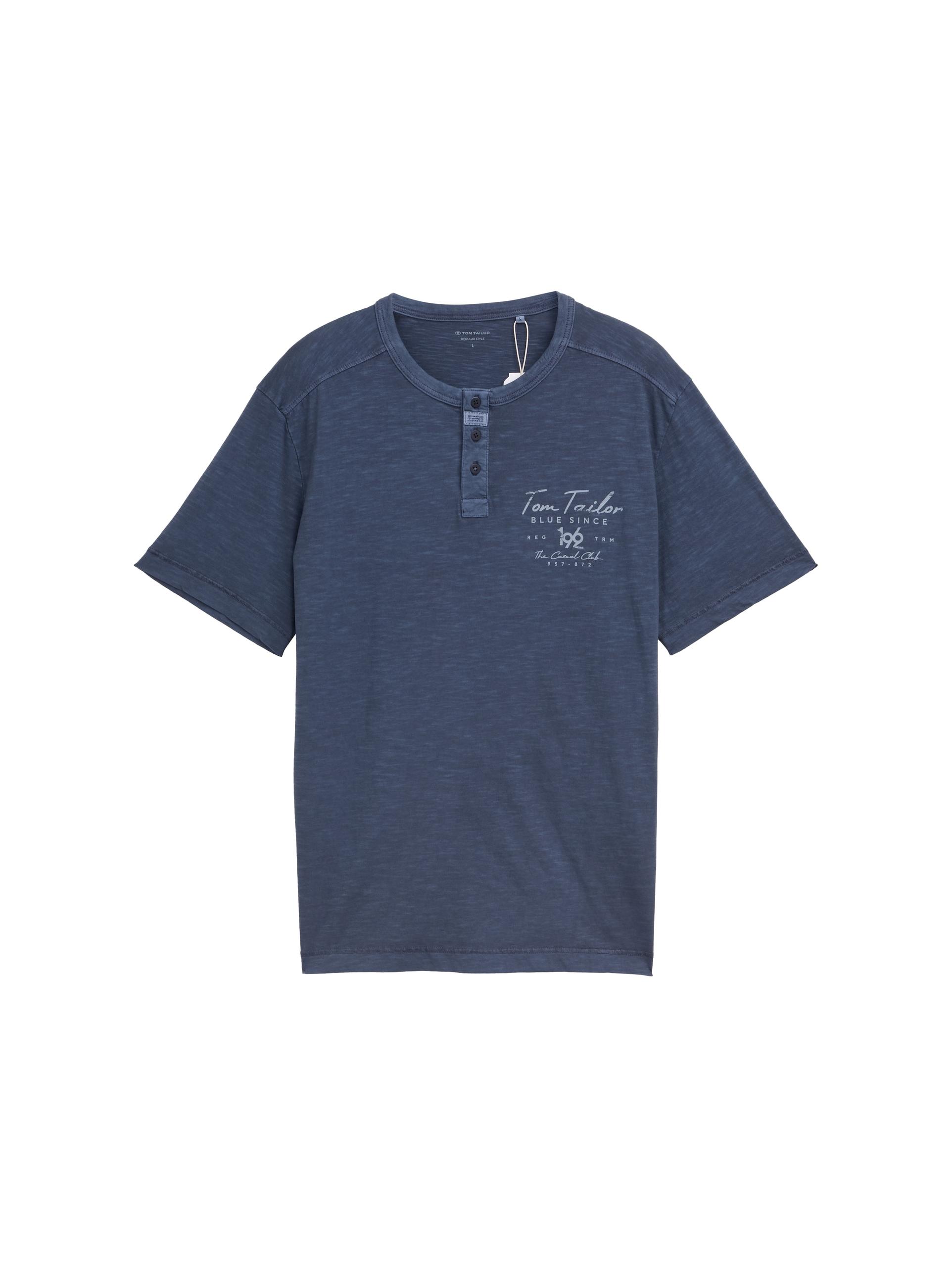 Henley T-Shirt mit Print XL Regular Fit - Blueish Grey