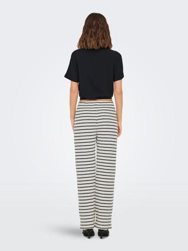 ONLEVA STRIPE WIDE LEG PANT JRS M Normal geschnitten - Cloud Dancer