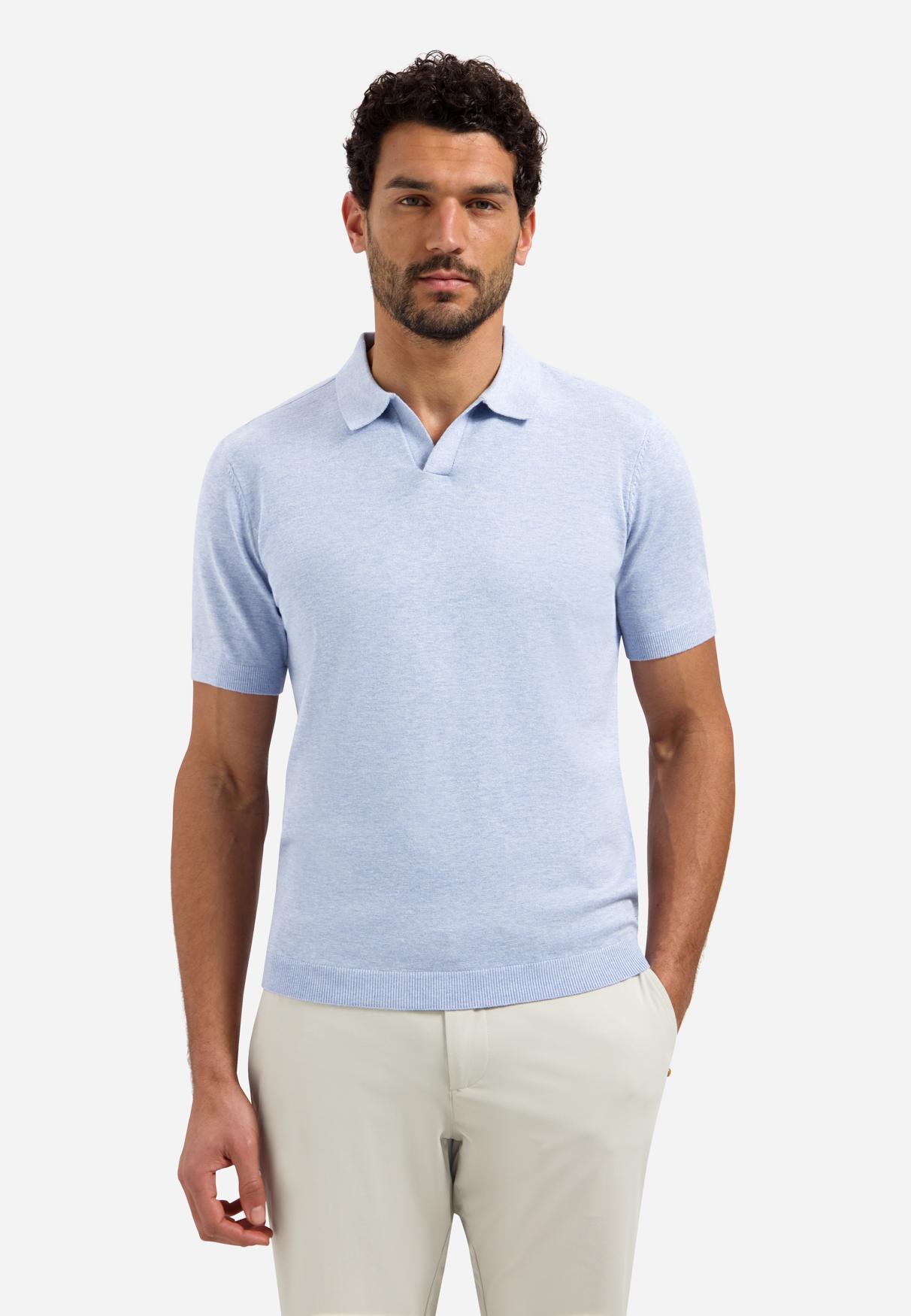 Pullover Short Sleeve V-Polo Melange L Regular Fit - Blue