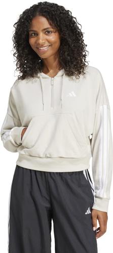 ADIDAS Damen Kapuzensweat Essentials 3-Streifen French Terry Quarter-Zip M in Grau