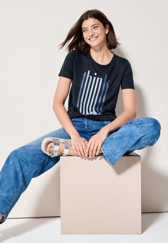 Ausbrenner-Shirt mit Wording M - Universal Blue