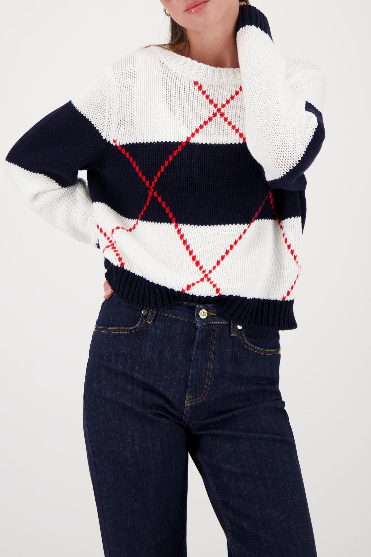 Strickpullover mit Intarsie-Muster 42 - Marine Gemustert