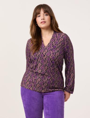 Langarmshirt mit farbigem Schlangenprint 46 Körpernahe Passform - Caramel Gemustert