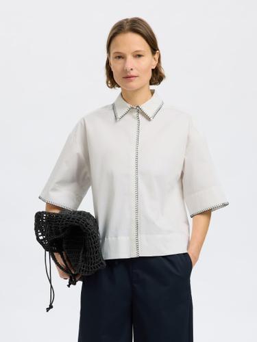 SLFFIA 2/4 CROPPED STITCHED SHIRT B 40 Verkürzt - Bright White