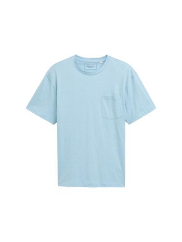 Relaxed Fit T-Shirt mit Brusttasche XXL Relaxed Fit - Dusty Blue White Mini Stripe