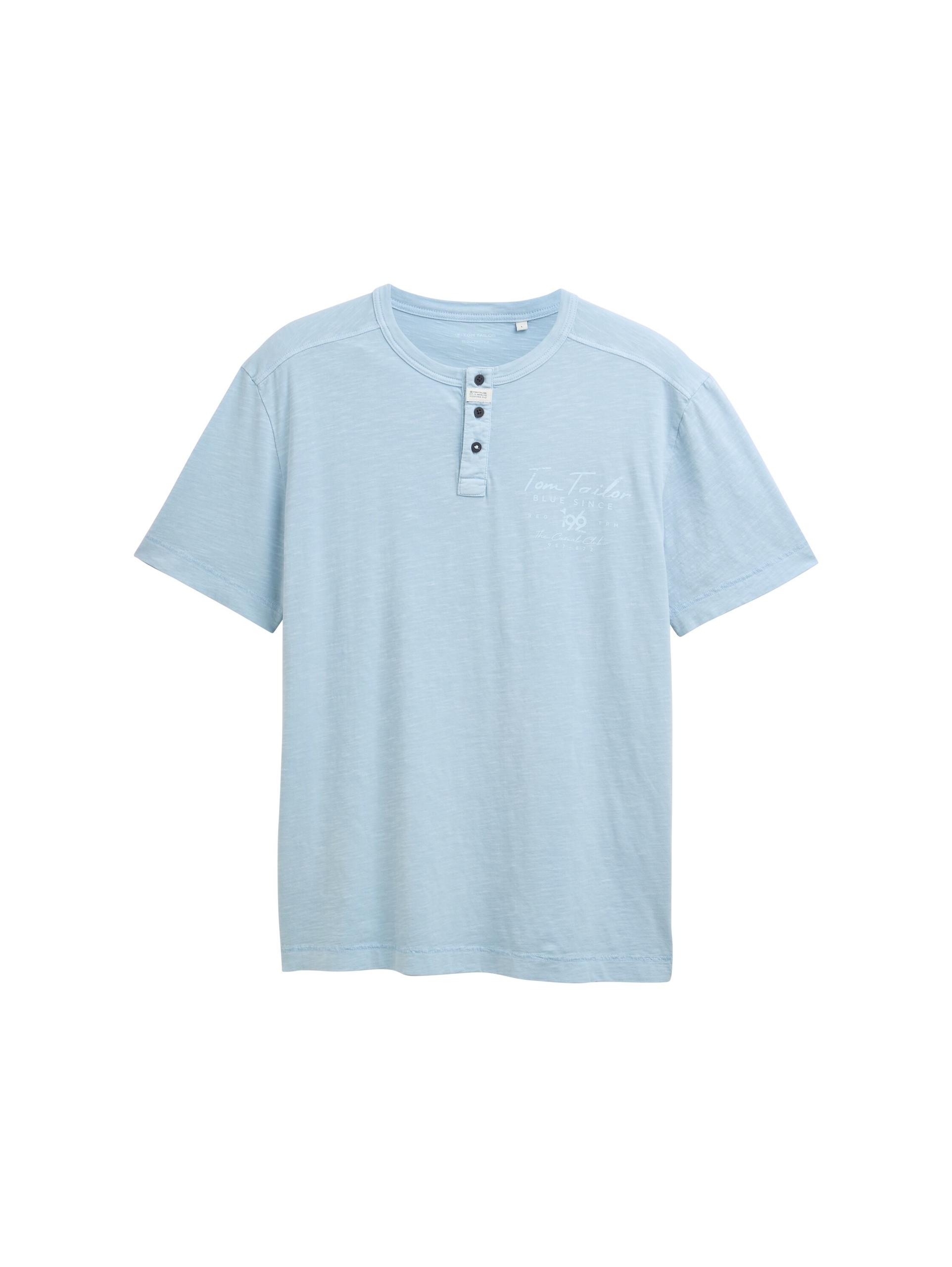 Henley T-Shirt mit Print L Regular Fit - Light Powder Blue