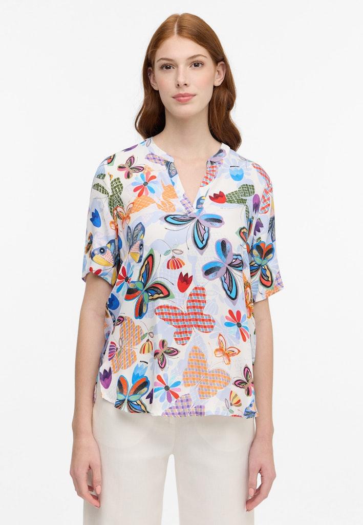 Bluse Viskose Kurzarm Blau 40/Kurzarm
