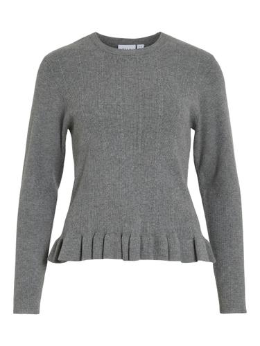 VINORTHY O-NECK L/S FRILL KNIT TOP/R S Normal geschnitten - Medium Grey Melange