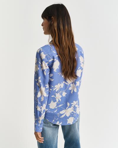 Regular Fit Leinen Bluse mit Blumen-Print 36 - Perfect Blue