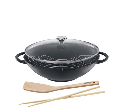 Wokpfanne Provence Gusseisen mit Glasdeckel Ø36cm schwarz