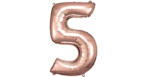 Super Shape Folienballon Rosé Gold, Zahlenballon 5, 58 x 86 cm rosegold