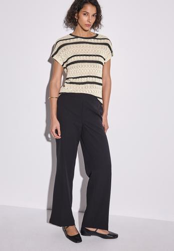 Ajour Shirt mit Streifen Beige 42