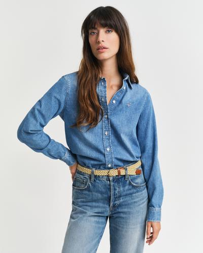 Regular Fit Jeansbluse 36 - Semi Light Blue Worn In
