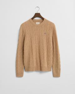 Lambswool Zopfstrick Rundhalspullover XXL - Khaki Melange