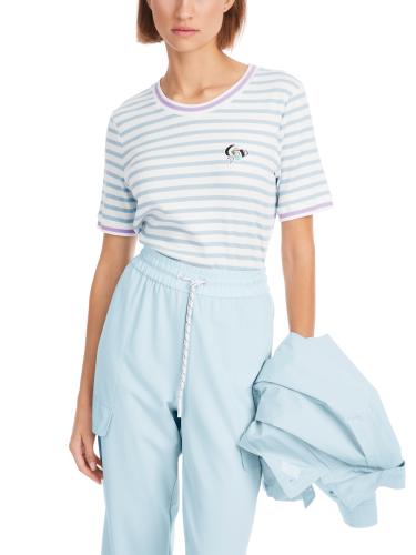 Geringeltes Rippen-T-Shirt 40 - Soft Sky Blue