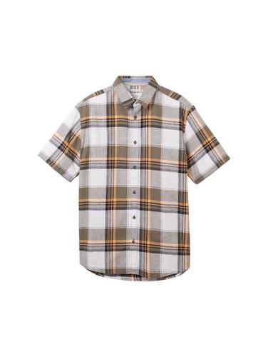 Hemd mit Leinen XL Regular Fit - Olive Orange Linen Check