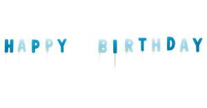 Kerzen-Set Happy Birthday, blau hellblau