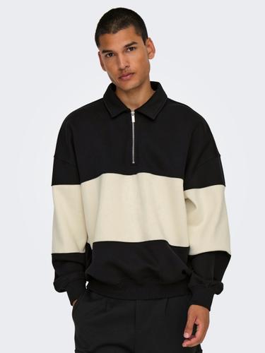 ONSBYRON VTG LS ZIP POLO XL Locker geschnitten - Black