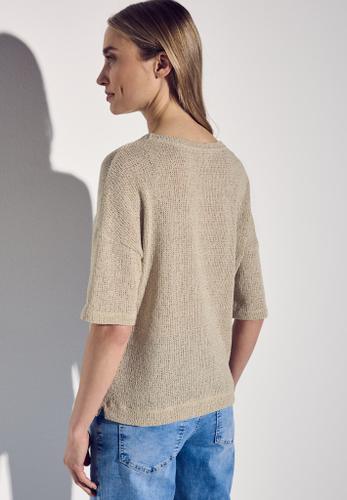 T-Shirt mit Glitzerdetails Beige 36