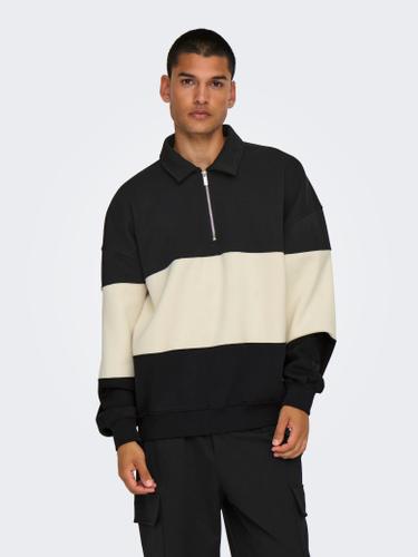 ONSBYRON VTG LS ZIP POLO XL Locker geschnitten - Black