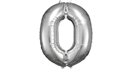Super Shape Folienballon Silber, Zahlenballon 0, 66 x 88 cm silber