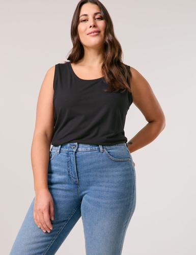 Basic-Top mit Seitenschlitzen 46 Figurumspielend - Black