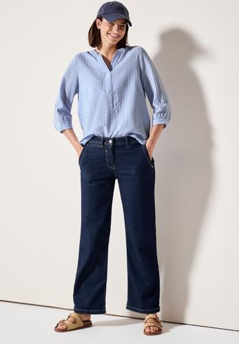 Gestreifte Seersucker Bluse L - Blouse Blue