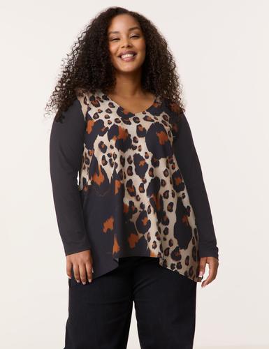 Ausgestelltes Langarmshirt mit Leo-Print 50 A-Linie | Ausgestellt - Black Gemustert