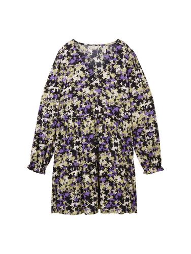 Mini Kleid mit Ballonärmeln XS Regular Fit - Lilac Green Flower Print