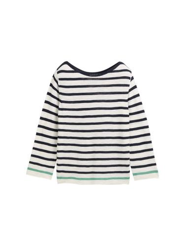 Strickpullover mit Streifenmuster XXL Regular Fit - Offwhite Green Navy Stripe