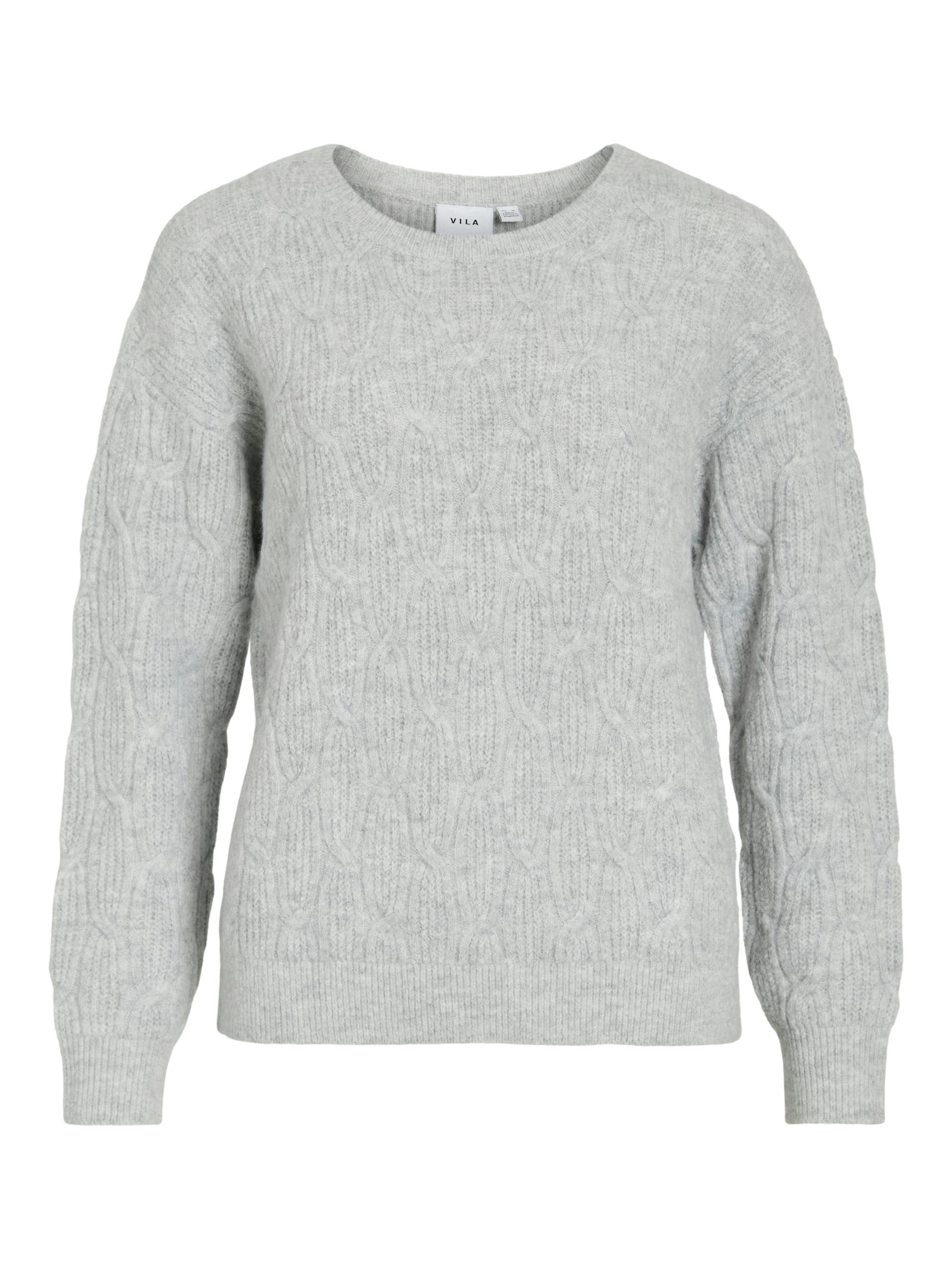 VILASSIA O-NECK L/S CABEL KNIT TOP -NOOS XL Normal geschnitten - Light Grey Melange
