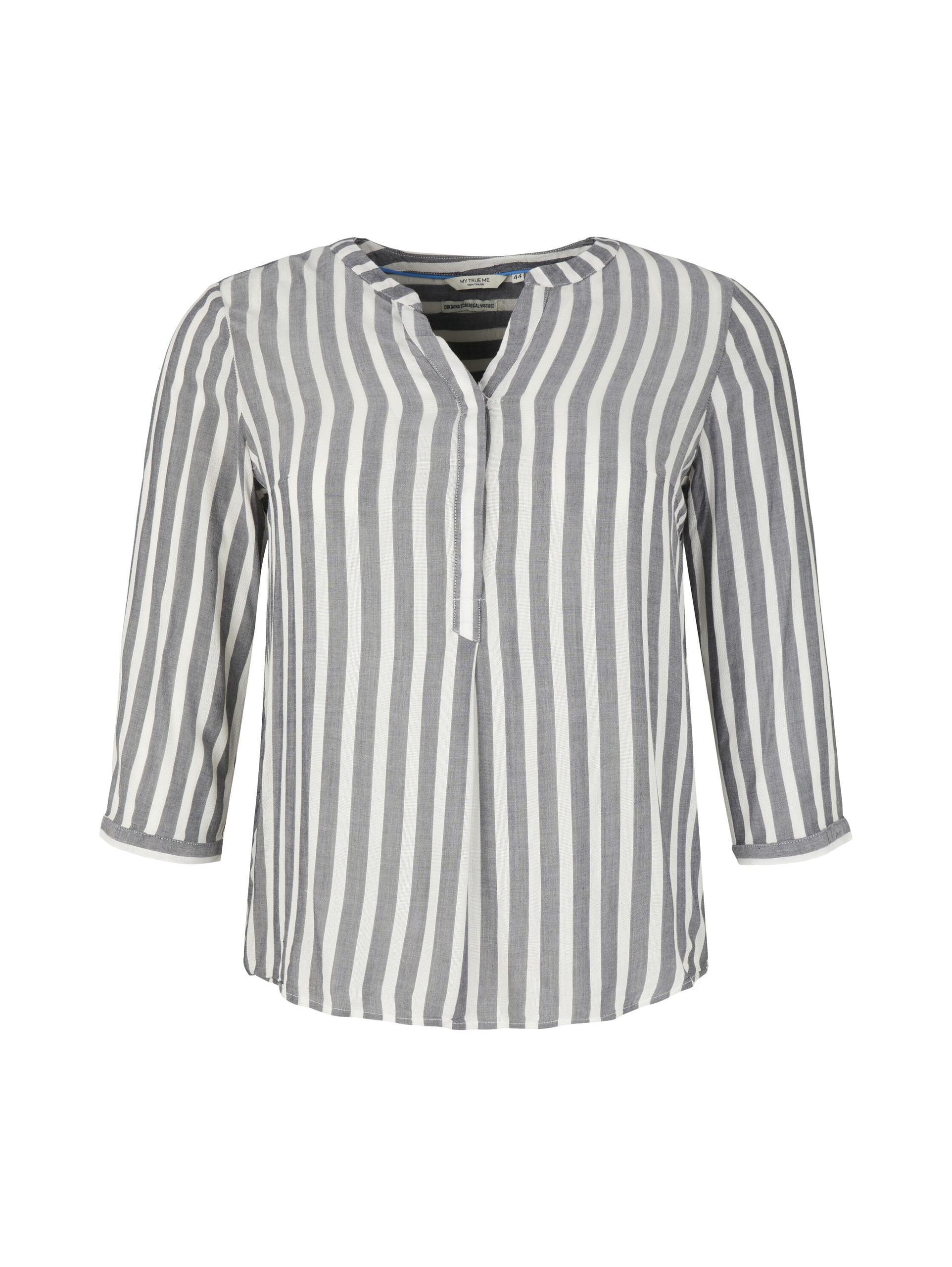Plus Size - Henleybluse mit Streifenmuster 54 Regular Fit - Offwhite Navy Vertical Stripe