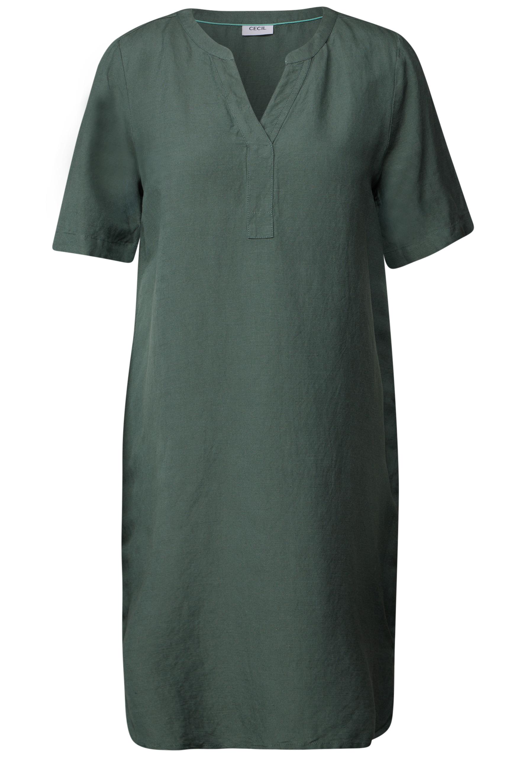 Split Neck Leinenmix Kleid L - Balmy Khaki