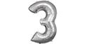 Super Shape Folienballon Silber, Zahlenballon 3 , 53 x 88 cm silber