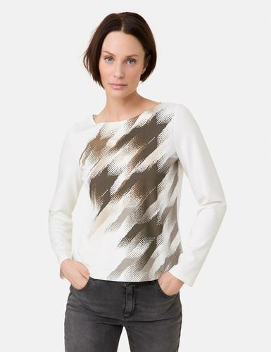 Langarmshirt mit platziertem Print 46 Figurumspielend - Offwhite Gemustert