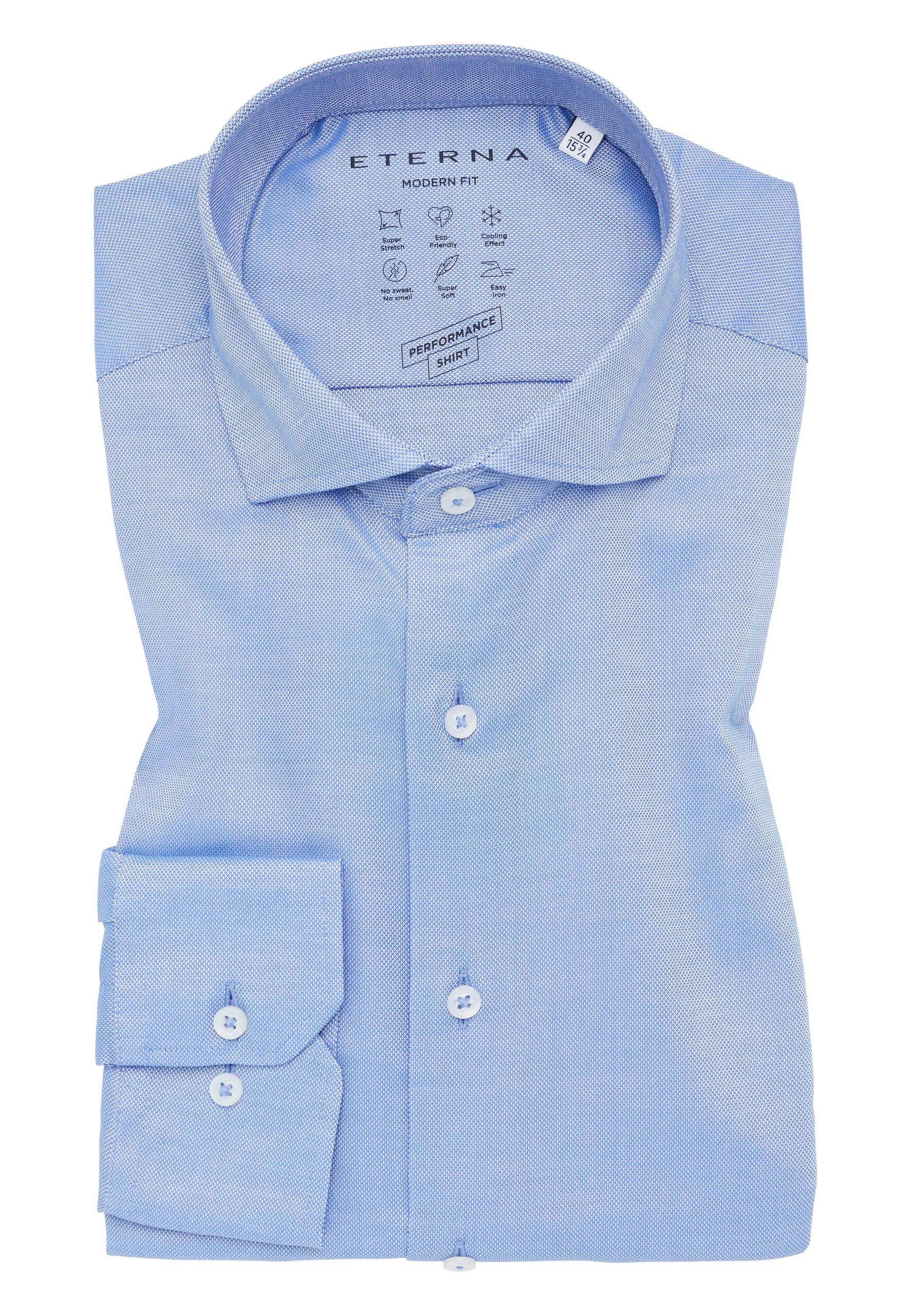 Performance Shirt Natté-Stretch Langarm 42/Langarm - 65cm MODERN FIT - Mittelblau
