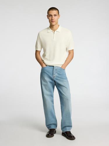 SLHCRAN SS KNIT STRUCTURE HALF ZIP POLO XL Normal geschnitten - Egret