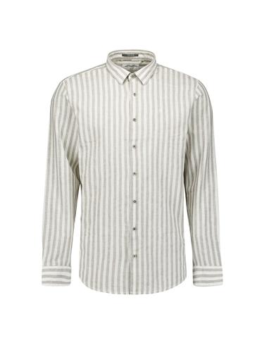 Shirt Vertical Big Stripe With Linen M Regular Fit - Taupe