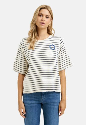 Sweatshirt w roundneck + 1/2 sleeves and hem w open edge Blau L