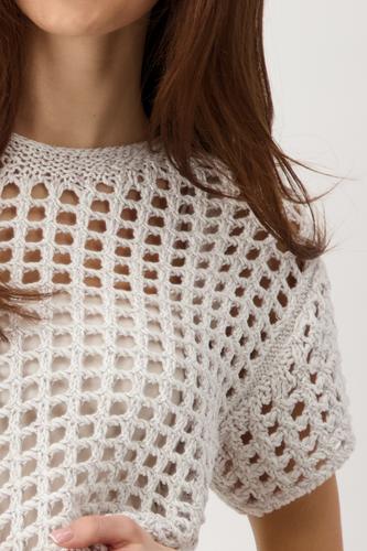 Ajour-Kurzarm-Pullover mit Lurex 38 - Seashell
