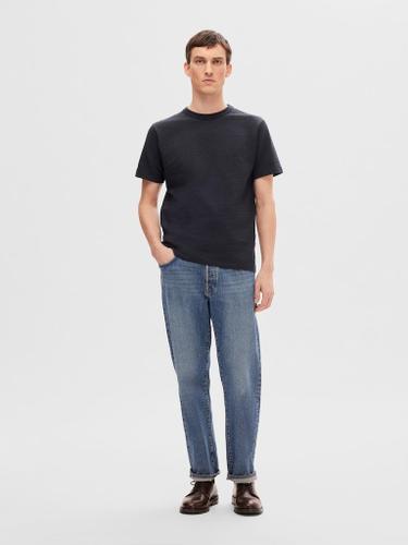 SLHSANDER SEERSUCKER SS O-NECK TEE Blau L