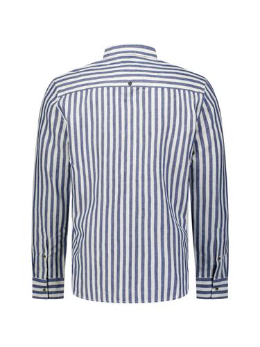 Shirt Vertical Big Stripe With Linen L Regular Fit - Indigo Blue
