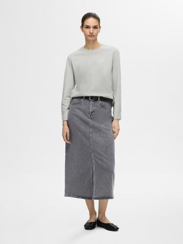 SLFKRISTA-GERDA HW L GREY MAX SKIRT NOOS 34 - Light Grey Denim