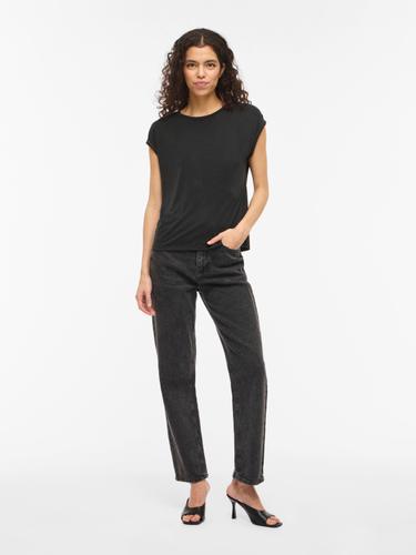 VIMODALA C/S O-NECK DETAIL TOP - NOOS S Normal geschnitten - Black