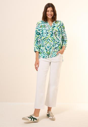 Gemusterte Leinenmix-Bluse M - Green Lagoon