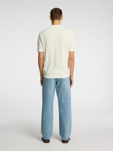 SLHCRAN SS KNIT STRUCTURE HALF ZIP POLO M Normal geschnitten - Egret